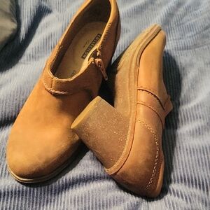 Clarks Brown Leather Clogs with Block Heel
